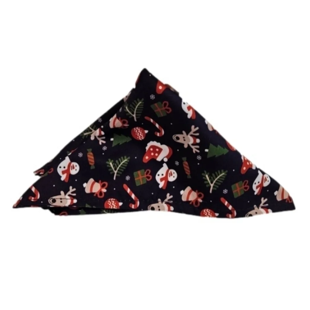 Upcycled Christmas Dog Bandana Tie up in the front blue background pets